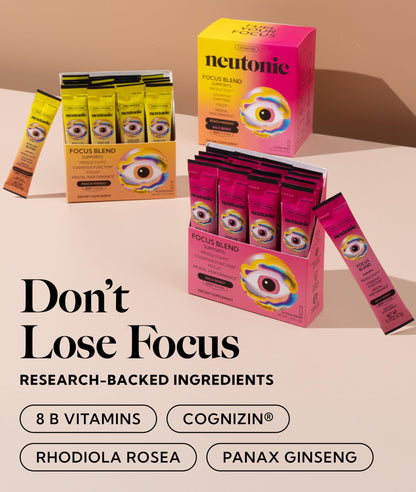 Neutonic Nootropic Focus Blend Powder | Peach Mango & Wild Berry 32 Sticks | Caffeine Free, Zero Sugar | Support Memory, Mental Clarity, Cognitive Function | Boost Focus, Energy, Brain Health NeutonicBuy Supplements Australia