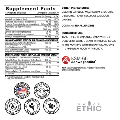 Sweat Ethic Victress, Hormone Balance Support for Women with KSM-66 Ashwagandha, DIM, Biotin, Folic Acid, Dandelion Root, Cayenne Pepper & Vitamin D3, Daily Wellness Formula, 90 Easy to Take Capsules Sweat EthicBuy Supplements Australia