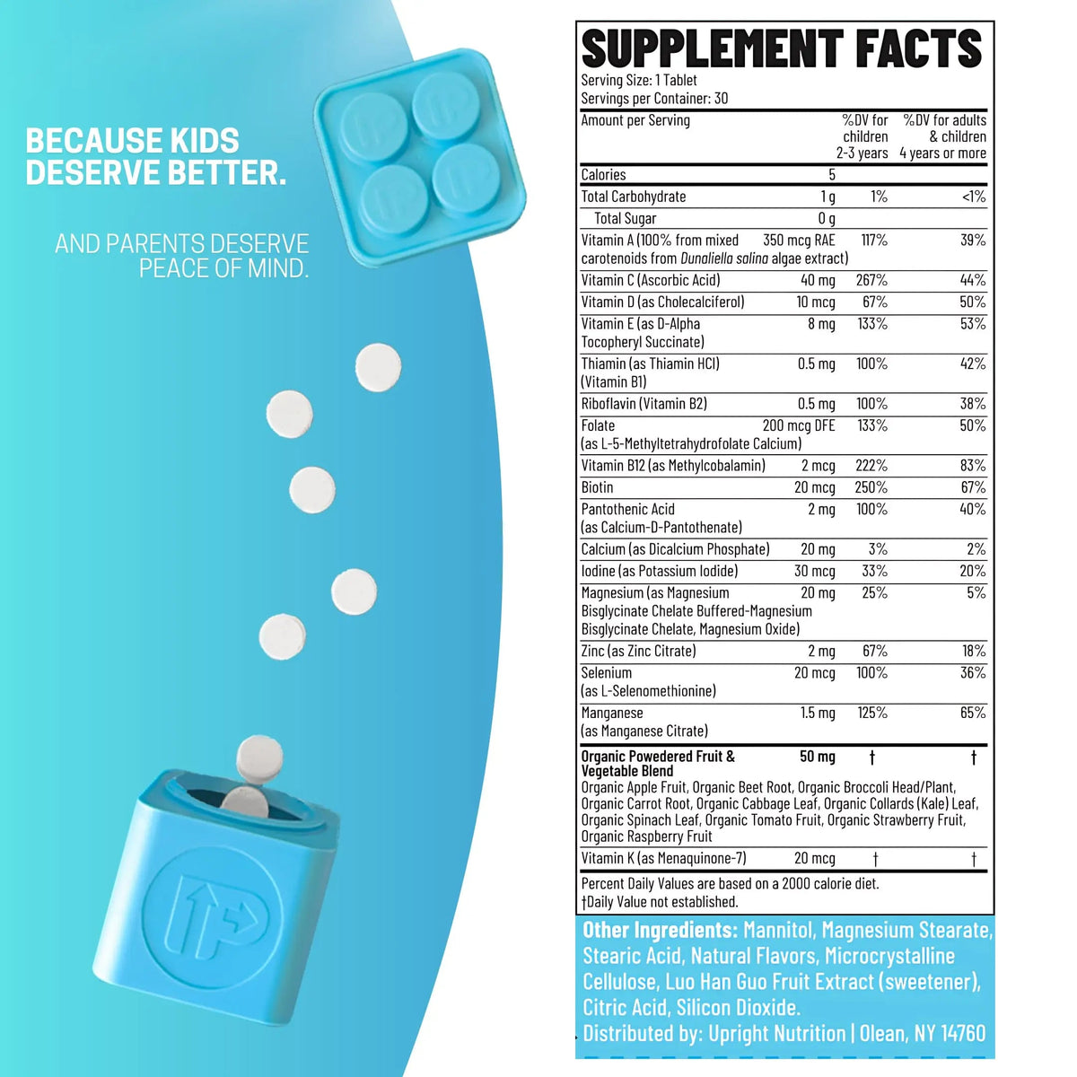 Upright Nutrition Children's Multivitamin | 30 Day Supply | Chewable, Sugar-Free | 17+ Essential Vitamins & Minerals with 50mg of Fruits & Veggies Upright Nutrition