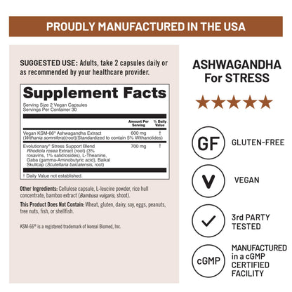 NatureWise Ashwagandha for Stress - With KSM-66 Extract, GABA, L-Theanine, Rhodiola Rosea - Herbal Mood & Sleep Support - Vegan, Non-GMO, Gluten-Free - 60 Capsules[1-Month Supply] NatureWiseBuy Supplements Australia