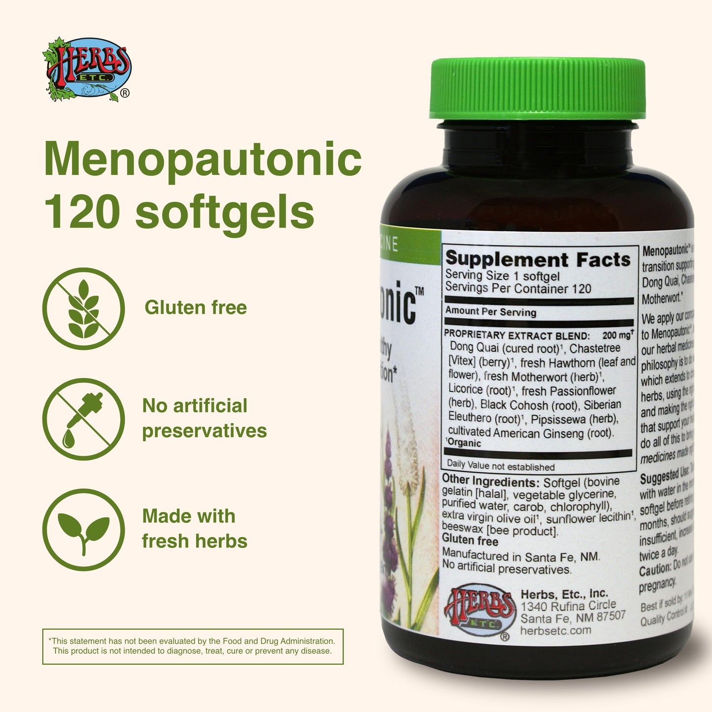 Herbs Etc. Menopautonic Softgels - Essential Supplement for Women - Hormonal Transition Support Supplement - Offers Menopausal Support with Dong Quai & Motherwort - 120 Softgels (120 Servings) Herbs Etc.Buy Supplements Australia
