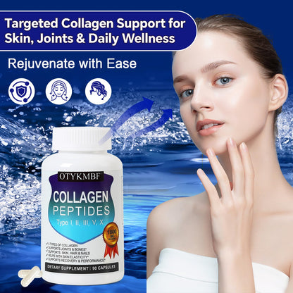 OTYKMBF Multi Collagen Peptides Pills 1800mg, Type I, II, III, V, X - Hydrolyzed Premium Collagen Complex Supports Skin, Joints, Hair & Nails, Hydrolyzed Protein for Women Men, 90 Capsules OTYKMBFBuy Supplements Australia