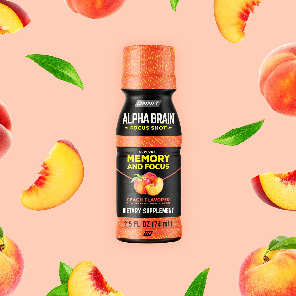ONNIT Alpha Brain Focus Shot, Peach Flavor, Nootropic Dietary Supplement Drink That Supports Energy, Focus, and Mood, IGEN™ Non-GMO Tested, 2.5 fl oz, 6 Count ONNITBuy Supplements Australia