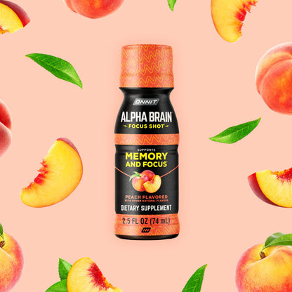 ONNIT Alpha Brain Focus Shot, Peach Flavor, Nootropic Dietary Supplement Drink That Supports Energy, Focus, and Mood, IGEN™ Non-GMO Tested, 2.5 fl oz, 6 Count ONNITBuy Supplements Australia