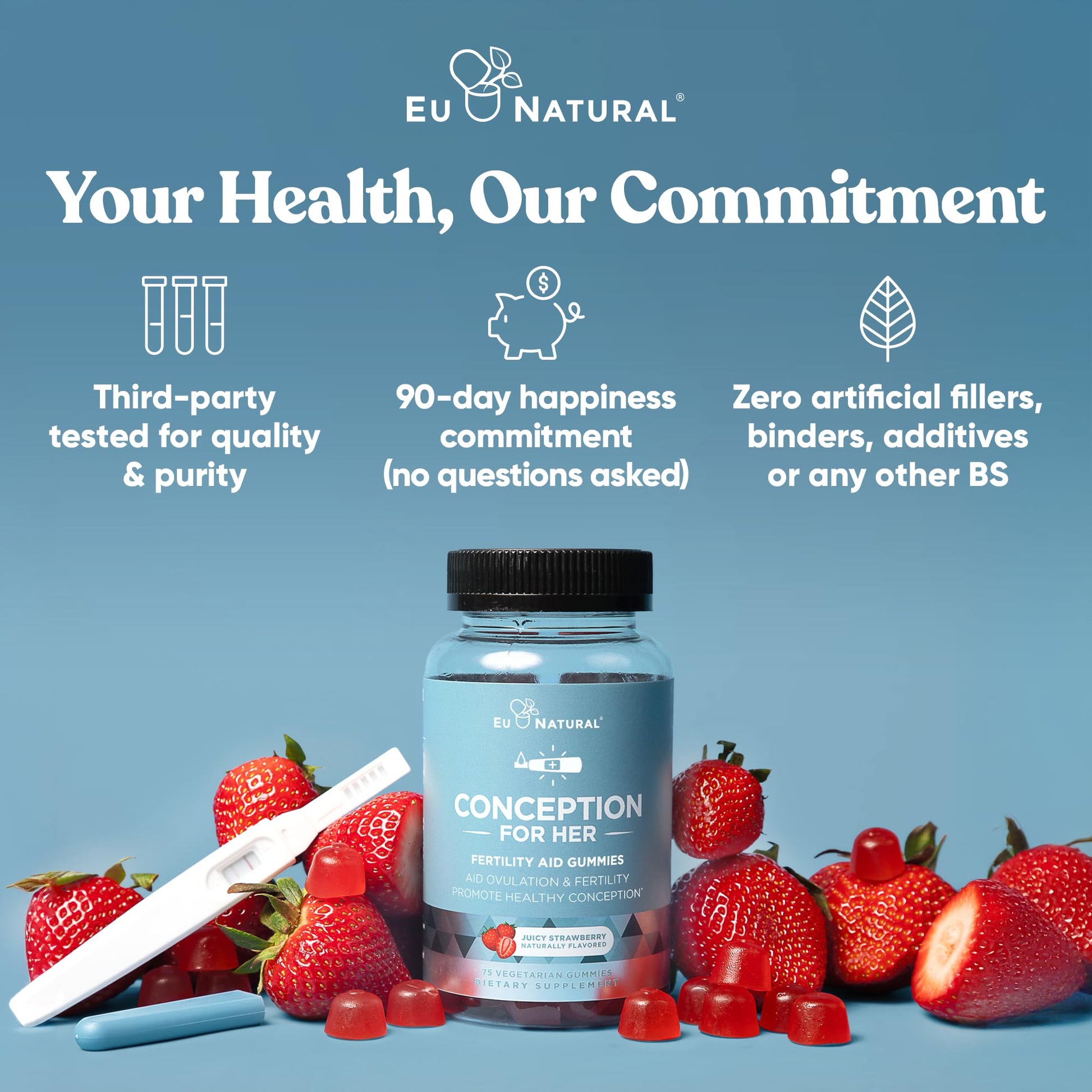 Conception for Her Fertility Gummies - Fertility Supplements for Women with Myo Inositol, Folate & more Essential Nutrients - Delicious Juicy Strawberry Hormone Balance Vitamins, 75 ct Pectin Gummies Eu NaturalBuy Supplements Australia