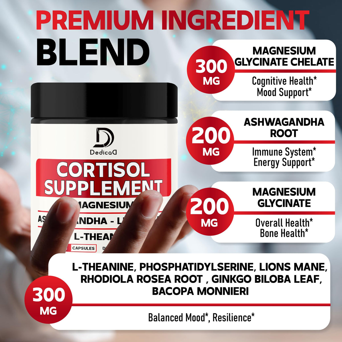 DEDICAD 9in1 Cortisol Supplement - Ashwagandha and Magnesium Glycinate and Chelate - Brain Health & Restful Night & Mood Balance - 90 Capsules Supply 45 Days DEDICADBuy Supplements Australia