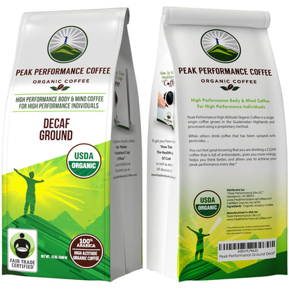 Peak Performance High Altitude Organic Decaf Coffee - Fair Trade, Low Acid, Non GMO, and Beans Full of Antioxidants - Medium Roast Smooth Tasting USDA Certified Organic Decaffeinated Ground 12 oz Peak PerformanceBuy Supplements Australia