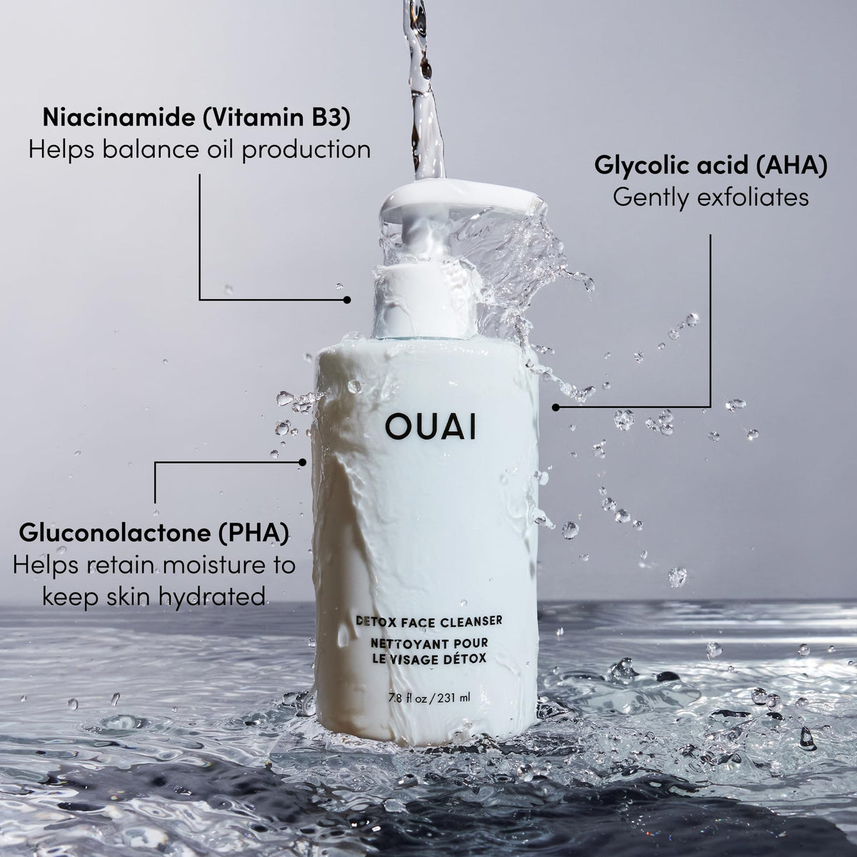 OUAI Detox Facial Cleanser - Deep Cleansing Face Wash with Glycolic Acid, Niacinamide & PHA - Removes Sweat, Dirt & Oil Without Drying - Gentle Face Cleanser for Post-Workout (7.8 Fl Oz) OUAIBuy Supplements Australia