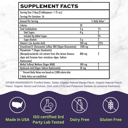 Joint Nourish – 100% Vegan Liquid Joint Supplement | Vegan Glucosamine, Chondroitin, MSM, Hyaluronic Acid & Vitamin C | Mango-Peach | Supports Joint Mobility, Cartilage & Skin | Sugar-Free,16 Servings VitaminallyBuy Supplements Australia