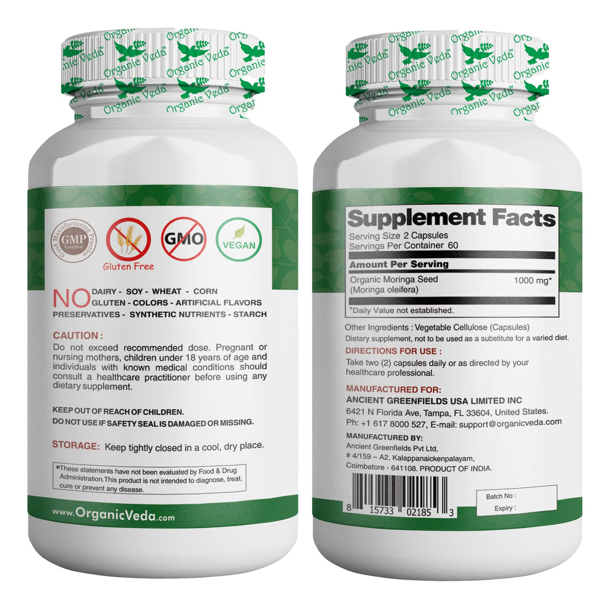 Organic Veda Moringa Seed Capsules - Pure Organic Moringa Capsules Seed Powder Organic VedaBuy Supplements Australia