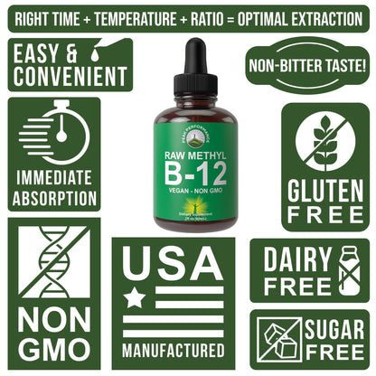 Raw Methyl B12 Liquid Drops. Sublingual Fast Acting Advanced Vegan B 12 Liquid Vitamin Supplement. High Bioavailability Methylcobalamin B-12 Vitamins for Energy, Focus and Relief. for Men + Women Peak PerformanceBuy Supplements Australia