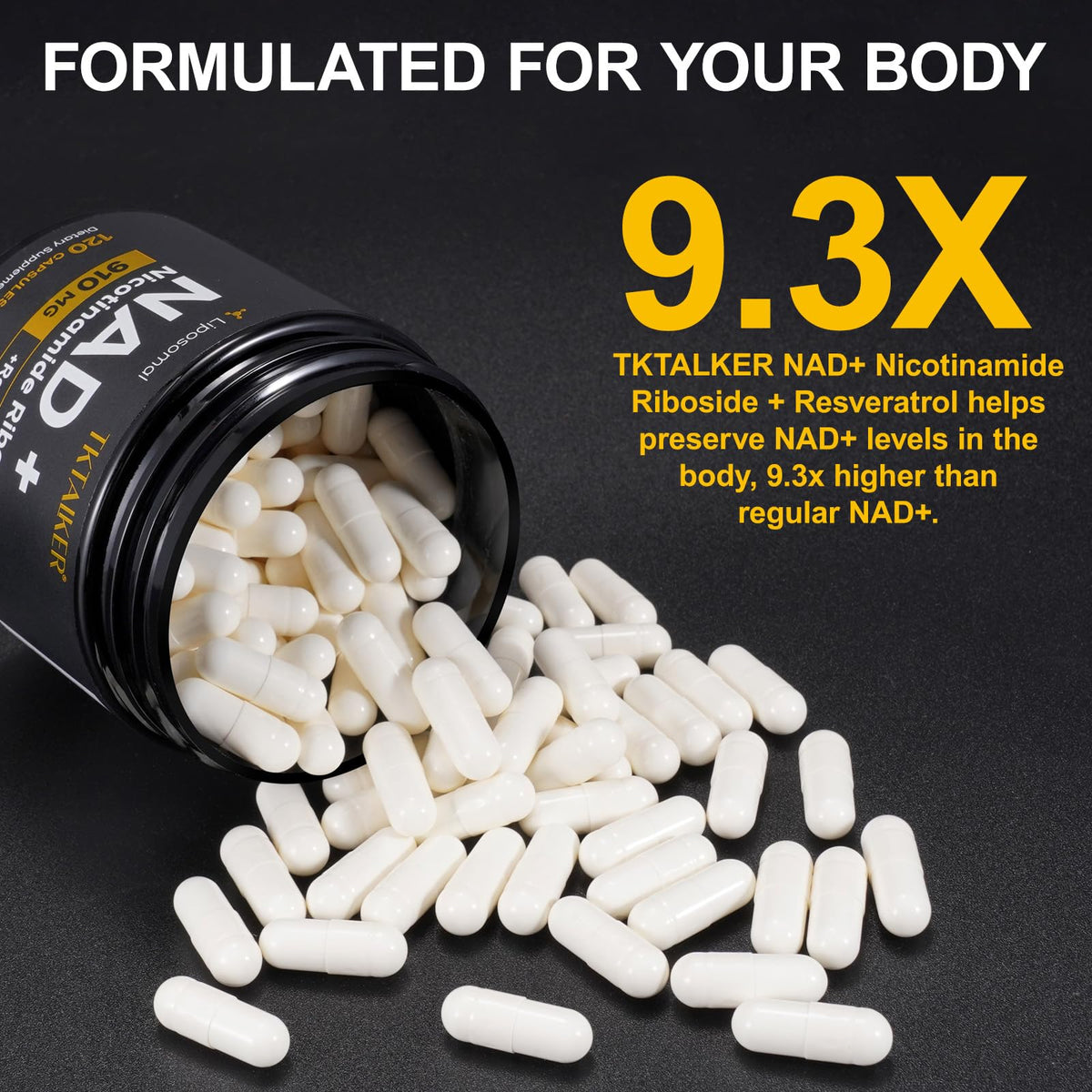 TKTALKER NAD Supplement, 910MG Liposomal Nicotinamide Riboside with Resveratrol & Quercetin, Anti-Aging, Cellular Energy, Mental Focus & Stamina & Healthy, Women & Men, 120 Capsules TKTALKERBuy Supplements Australia