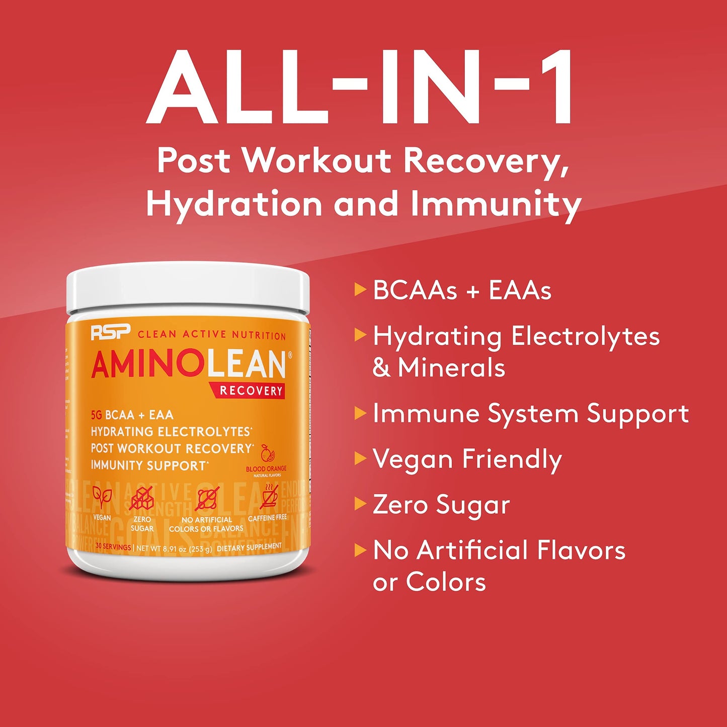 RSP NUTRITION AminoLean Pre Workout Energy (Pink Lemonade 30 Servings) with AminoLean Recovery Post Workout Boost (Blood Orange 30 Servings)