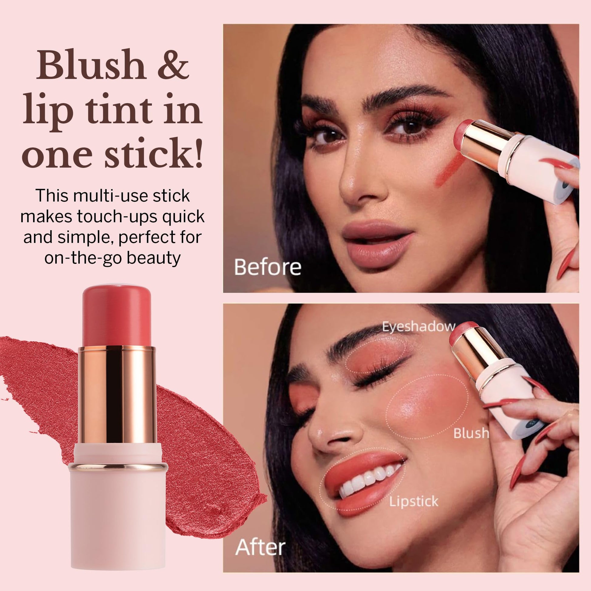 BeautiHome Blush Stick for Cheeks & Lips Multistick Cream Blush- Easy to Apply & Blend- Infused with Nourishing Ingredients for your Skin Compact Travel Size Makeup (Misty Rose, Small) BeautiHomeBuy Supplements Australia