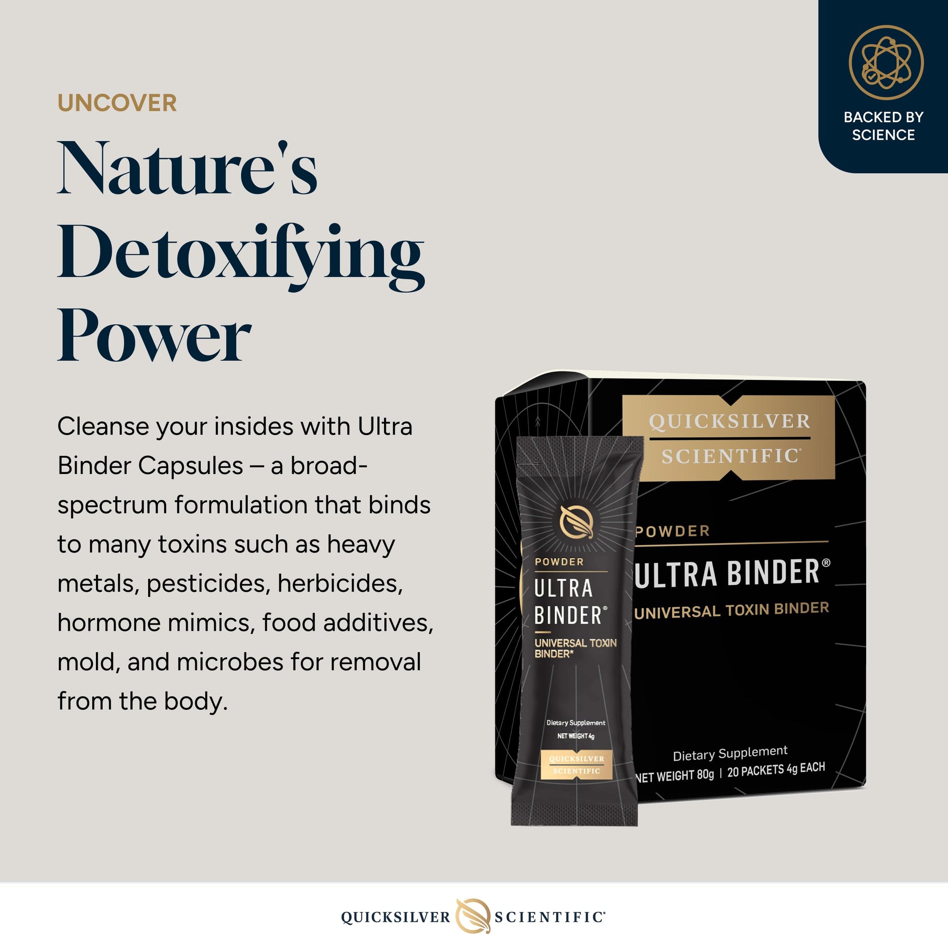 Quicksilver Scientific Ultra Binder Stick Packets - Multi Binder with Bentonite Clay Powder, Zeolite Detox & Charcoal - Supplement for Gut Support & The Body's Toxin Removal Process (20 Sticks) Quicksilver ScientificBuy Supplements Australia