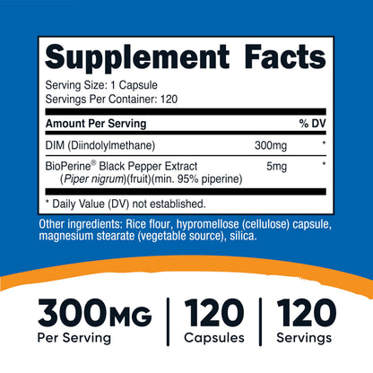 Nutricost DIM (Diindolylmethane) Plus BioPerine 300mg, 120 Vegetarian Capsules - Up to 4 Month Supply, Max Strength DIM Supplement NutricostBuy Supplements Australia