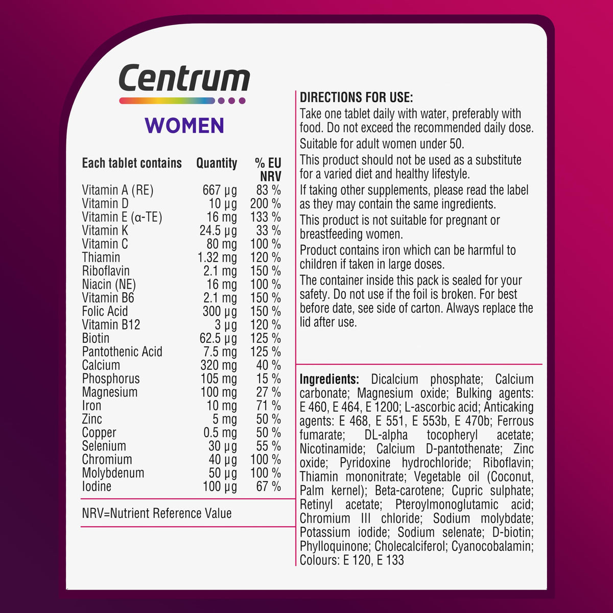 Centrum Women Tablets Multivitamin & Mineral Supplements, with 23 essential nutrients CentrumBuy Supplements Australia