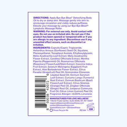 Love Wellness Bye Bye Bloat Detoxifying Body Oil | Lymphatic Drainage Oil to Hydrate, Depuff & Awaken Skin | Reduce Swelling Massage Oil for Women with Peppermint, Grapefruit & Rosemary Oil |100 mL Love WellnessBuy Supplements Australia