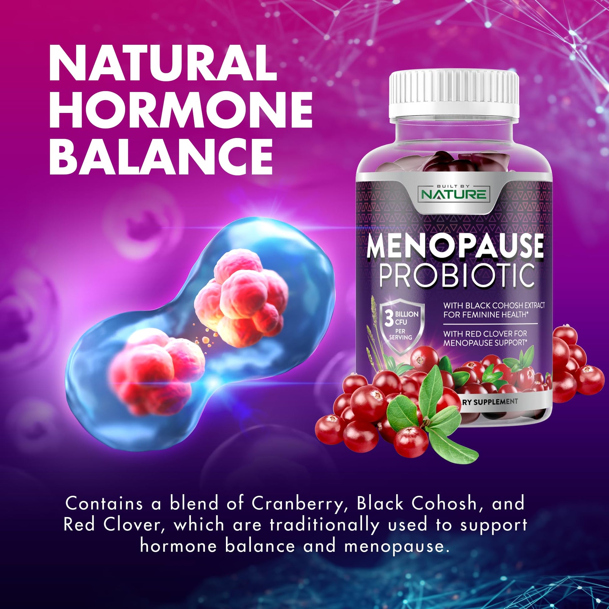Menopause Supplements for Women - Menopause Probiotic Gummy - Women’s Menopause Relief for Hot Flashes, Night Sweats & Mood Swings with Black Cohosh & Cranberry - Non-GMO, Vegan - 60 Gummies Built by NatureBuy Supplements Australia