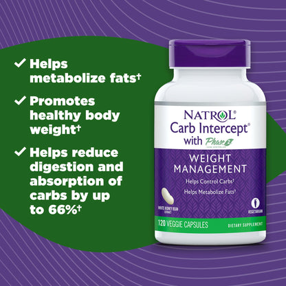 Natrol Carb Intercept Capsules with White Kidney Bean Extract - Controls Carbs, Metabolize NatrolBuy Supplements Australia