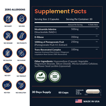 ForestLeaf NAD Resveratrol Capsules, Liposomal NAD Supplement for Women and Men with D-Ribose and Pomegranate, NAD+ for Energy, Focus and Anti-Aging Support, NMN Supplement Alternative (60 Caps) ForestLeafBuy Supplements Australia