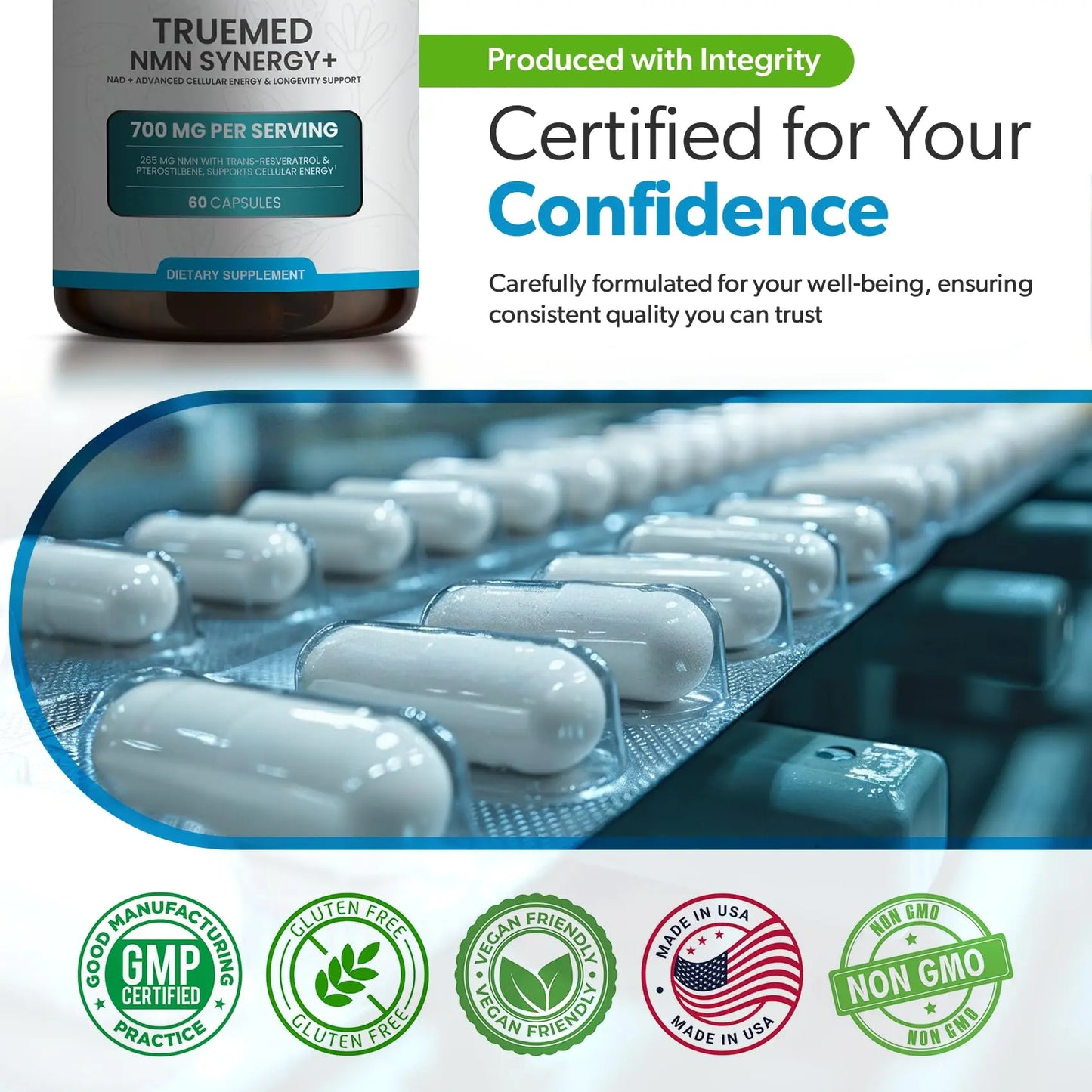 TRUEMED NMN Synergy+ 700mg – Premium NMN Supplement with Resveratrol & Pterostilbene | Advanced NAD+ Supplement for Cellular Energy, & Wellness Support | Non-GMO, Vegan, 60 Capsules TRUEMEDBuy Supplements Australia