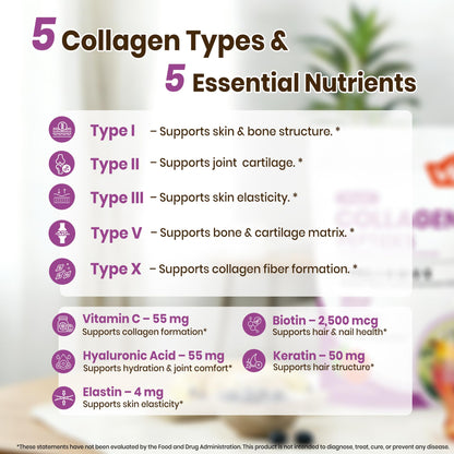 VEV Multi Collagen Peptides Powder, 16 oz (41 Servings) – Type I, II, III, V, X, Hydrolyzed Collagen, Hyaluronic Acid, Biotin, Vitamin C