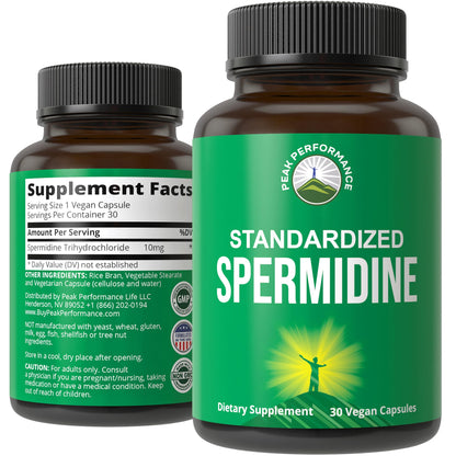 Spermidine Supplement Ultra High Strength Standardized to 99% Spermidine Trihydrochloride. More Potent Than Wheat Germ Extract. Vegan Capsules for Healthy Aging, Longevity. USA Tested Supplements Peak PerformanceBuy Supplements Australia