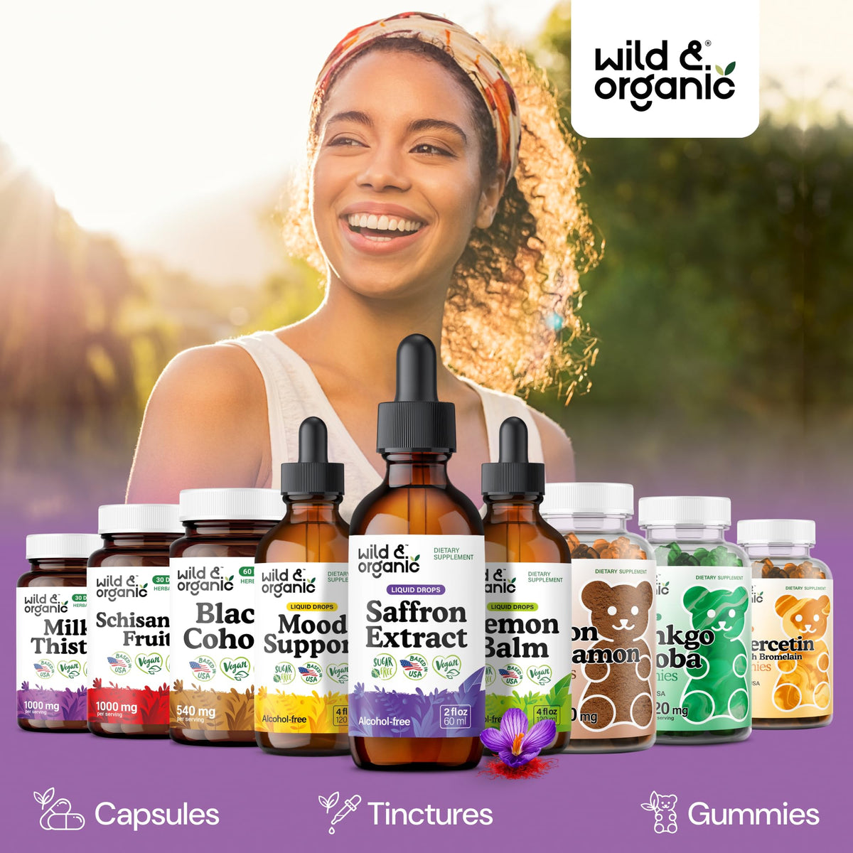 Wild & Organic Saffron Supplements 88.5 mg - Mood, Brain & Vision Support - Liquid Saffron Drops - Add to Tea - Crocus Sativus Herb Extract - Vegan, Sugar & Alcohol-Free Tincture - 2 fl oz Wild & Organic buy supplements Au