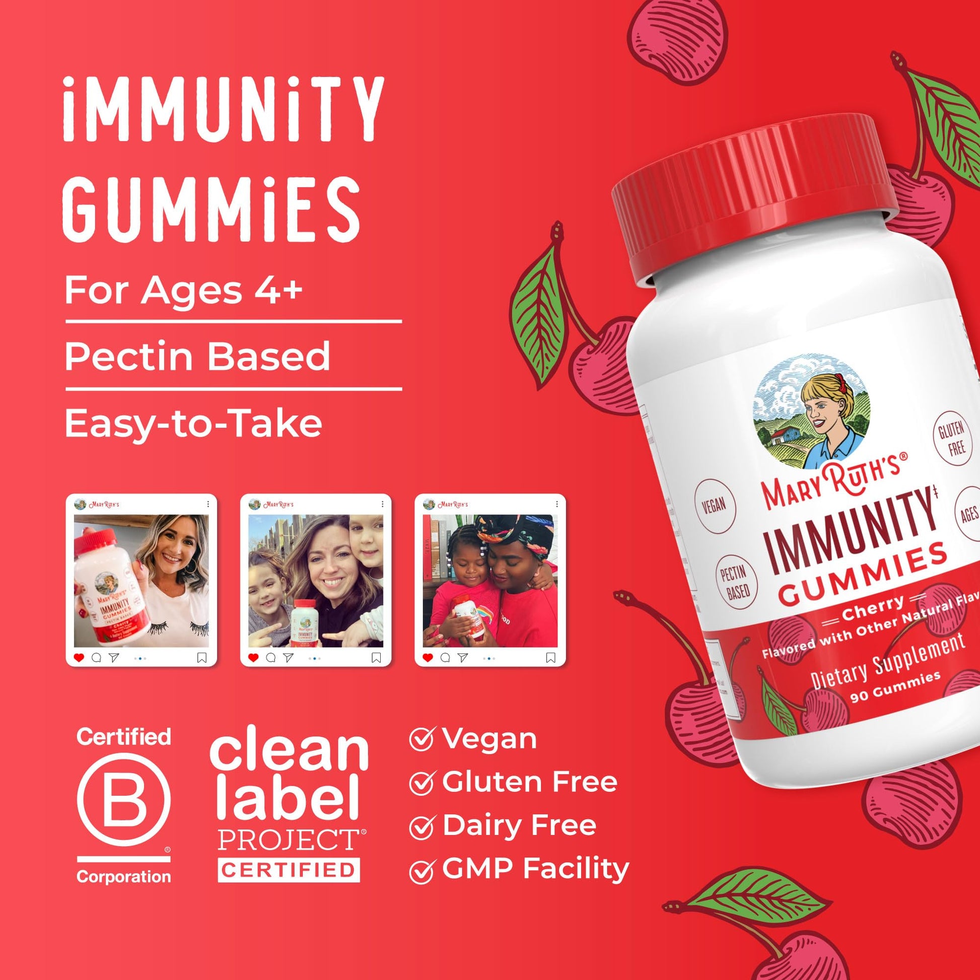 Mary Ruth's 5-1 Immunity Gummies with Elderberry for Kids & Adults | Cherry | Pectin Based | Vegan | 90 Count MARYRUTH'SBuy Supplements Australia