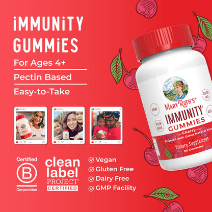 Mary Ruth's 5-1 Immunity Gummies with Elderberry for Kids & Adults | Cherry | Pectin Based | Vegan | 90 Count MARYRUTH'SBuy Supplements Australia