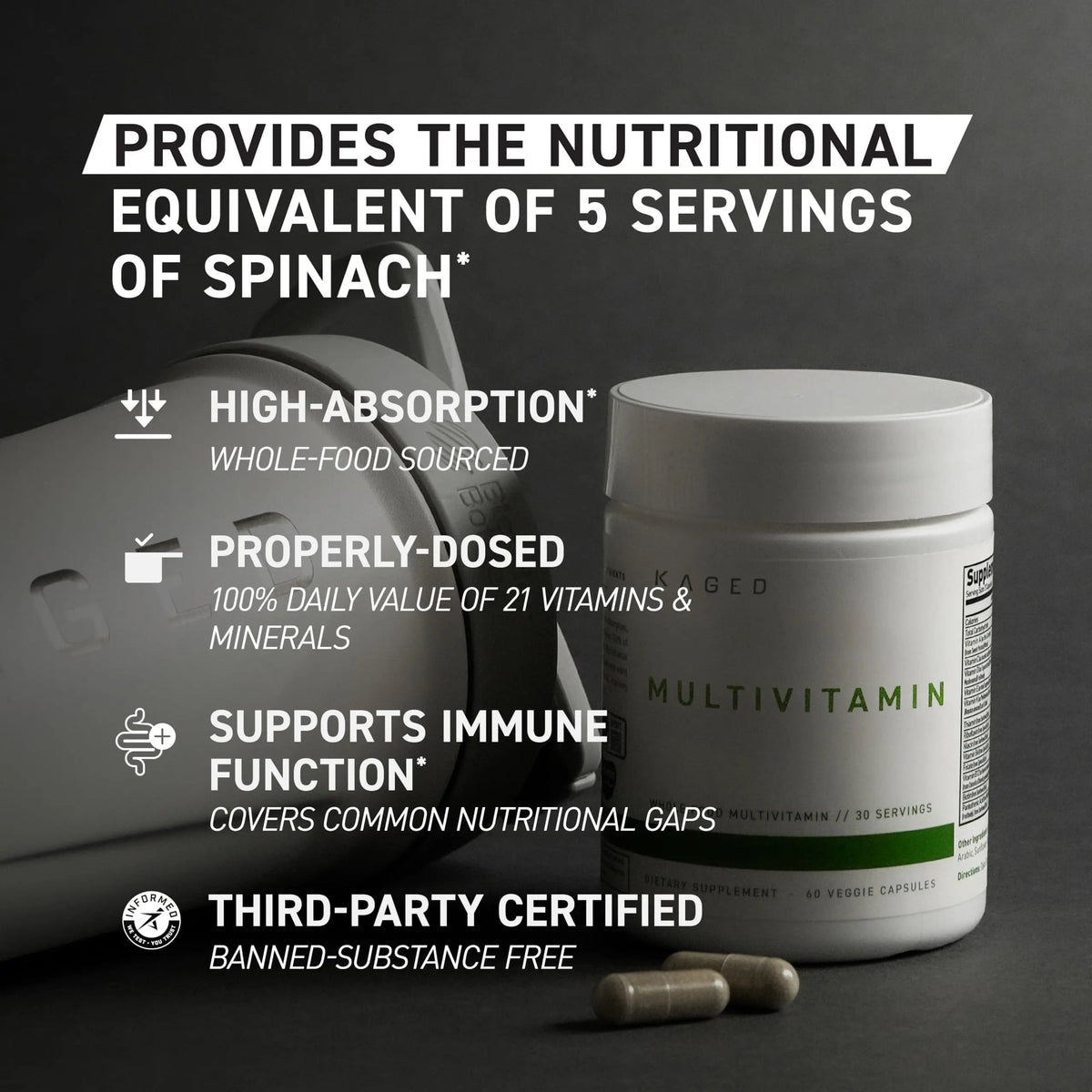 Kaged Multivitamin Capsules | Unflavored | Whole Foods Organic Fruits & Veggies | Plant Based Vegan Multivitamin KagedBuy Supplements Australia