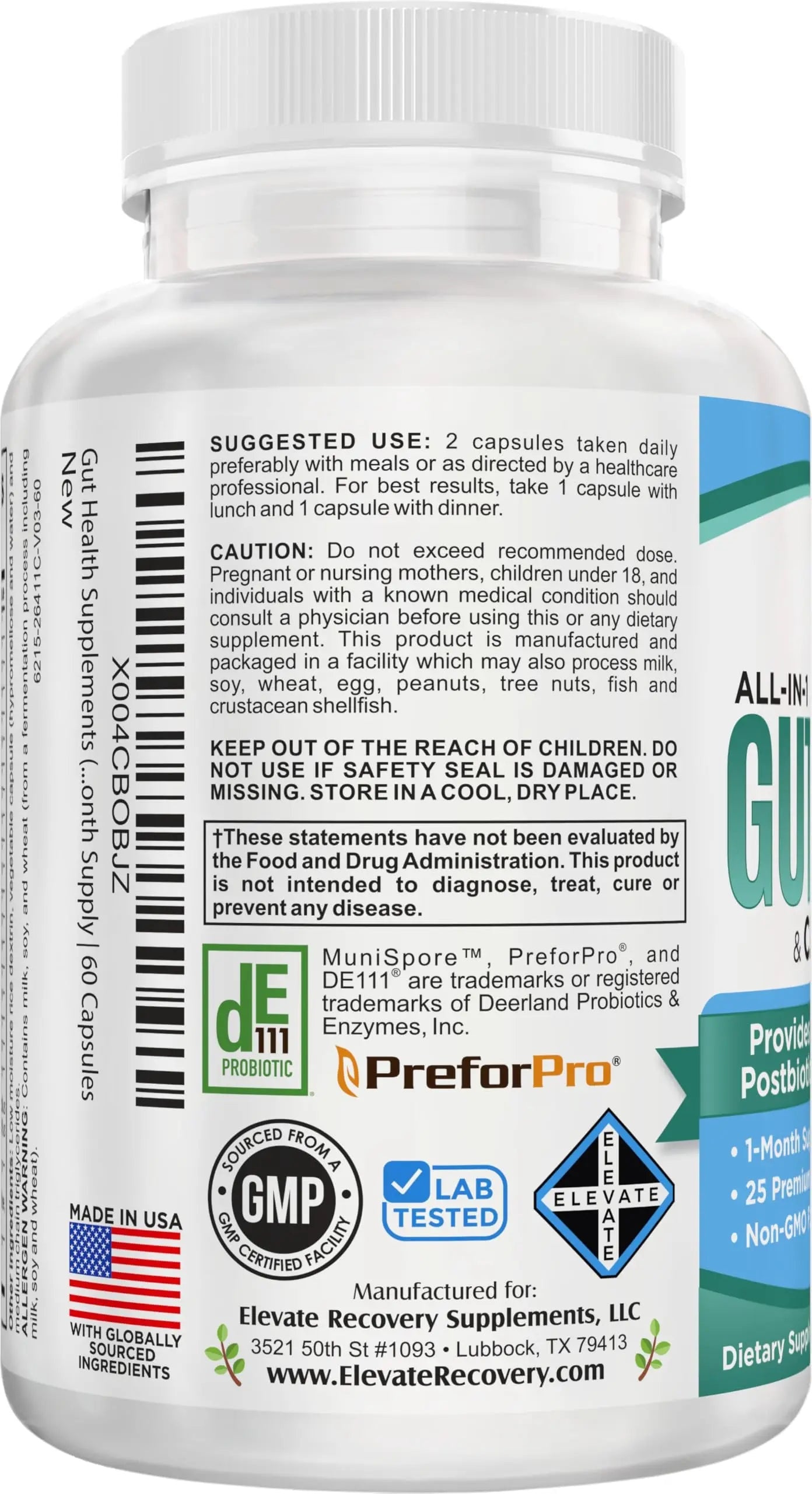 Gut Health Support Supplement (25-in-1) with Prebiotics, Probiotics, Postbiotics & Digestive Enzymes | Gut Supplements | 60 Capsules Elevate Recovery SupplementsBuy Supplements Australia