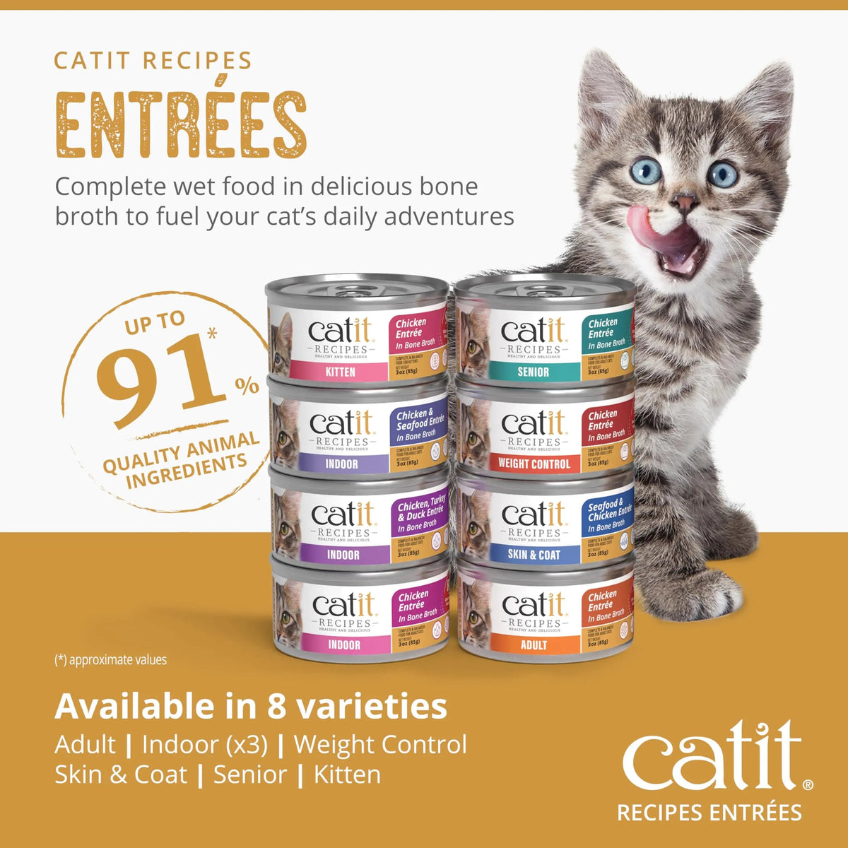 Catit Recipes Adult Chicken Entrée – High-Protein Wet Cat Food with Bone Broth Hydration, Prebiotics & Postbiotics for Gut Health, Omega-3 for Skin & Coat, and Taurine for Heart Support 3oz (12/cs) CatitBuy Supplements Australia