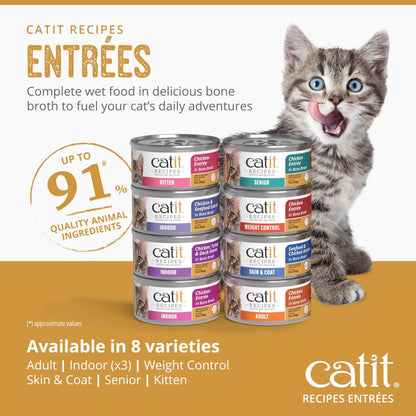 Catit Recipes Adult Chicken Entrée – High-Protein Wet Cat Food with Bone Broth Hydration, Prebiotics & Postbiotics for Gut Health, Omega-3 for Skin & Coat, and Taurine for Heart Support 3oz (12/cs) CatitBuy Supplements Australia