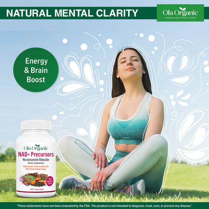 NAD+ Supplement & NAD Booster for Cellular Energy and Healthy Aging – Plant-Based Nicotinamide Riboside (NR) NAD Precursor with Resveratrol, Turmeric, Quercetin, Rhodiola & Milk Thistle – 60 Capsules Ola OrganicBuy Supplements Australia