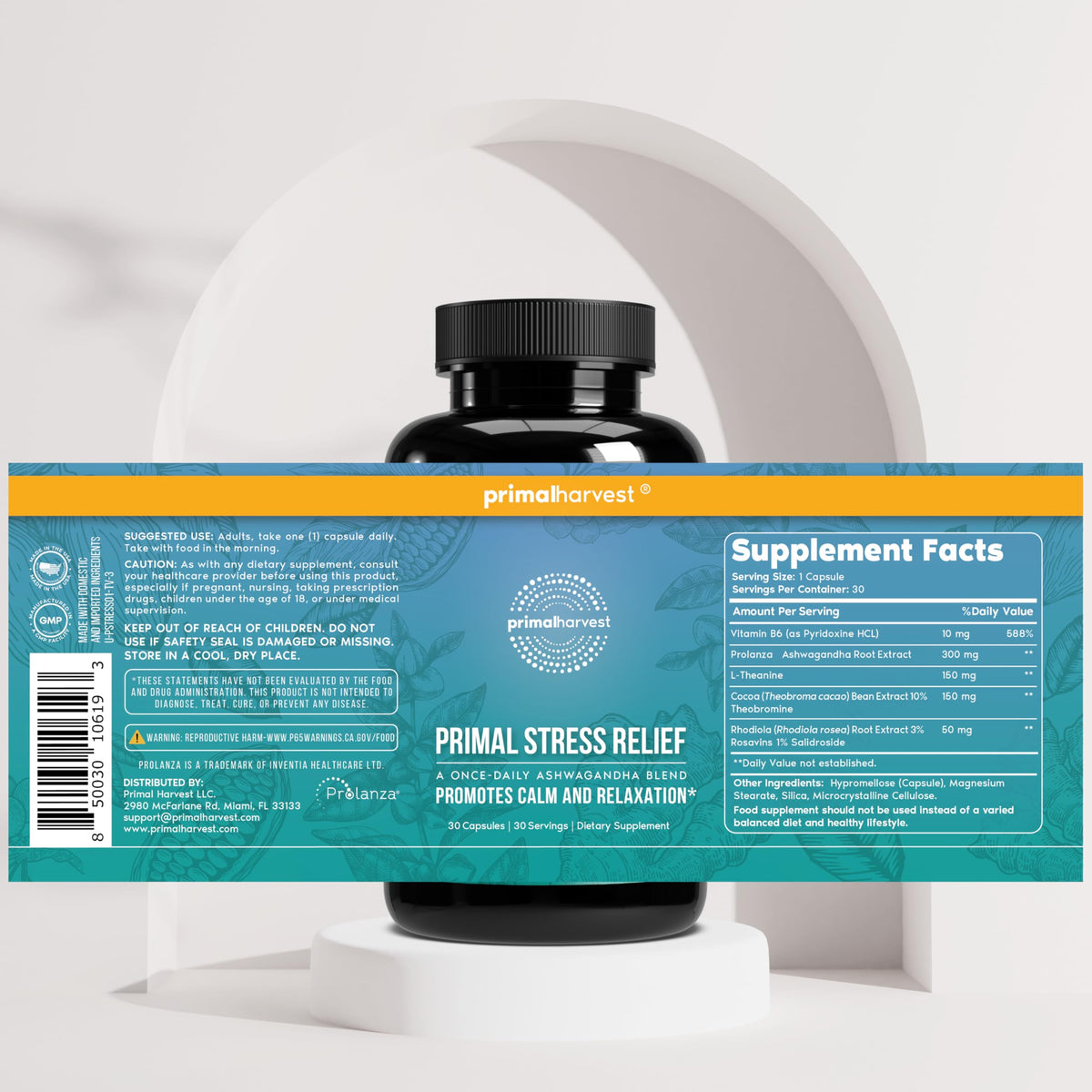 Primal Harvest Stress Relief Supplement for Women and Men Pure Ashwagandha Root Extract, L-Theanine Supplements, 30 Capsules Primal HarvestBuy Supplements Australia
