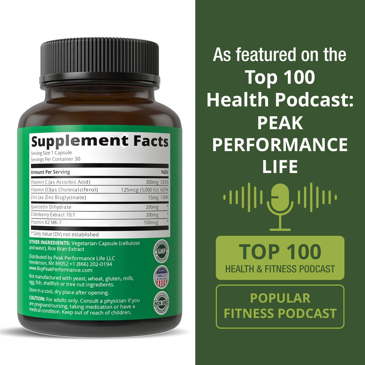 Immune Support Supplement with 6 Top Ingredients. Vitamin D3 K2 + Vitamin C + Elderberry + Zinc + Quercetin. Includes 5000 IU Vitamin D. Immunity Capsules. Supplements for Women and Men Peak PerformanceBuy Supplements Australia