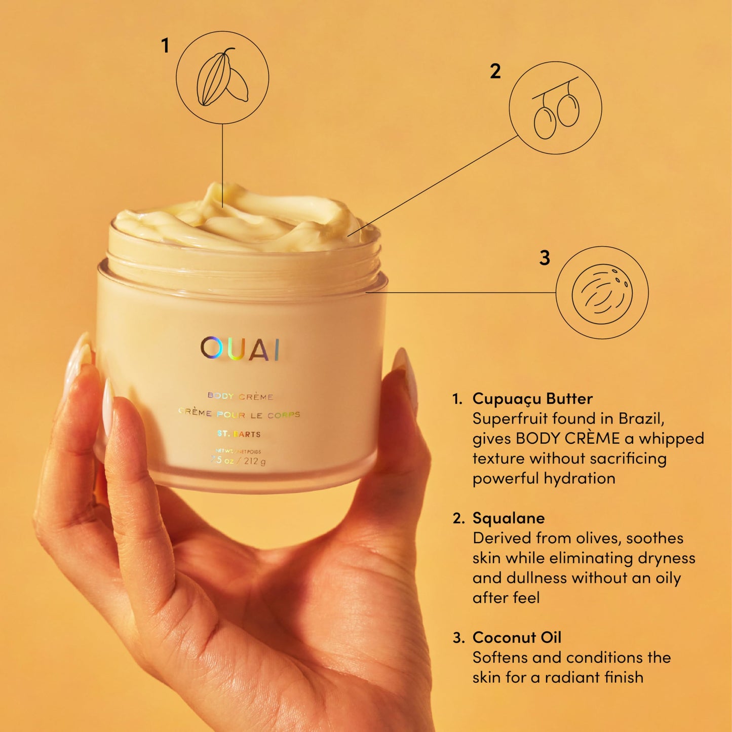 OUAI Body Cream, St. Barts - Hydrating Whipped Body Cream with Cupuaçu Butter, Coconut Oil and Squalane - Softens Skin and Delivers Healthy-Looking Glow - Sulfate-Free Skin Care (7.5 Oz) OUAIBuy Supplements Australia