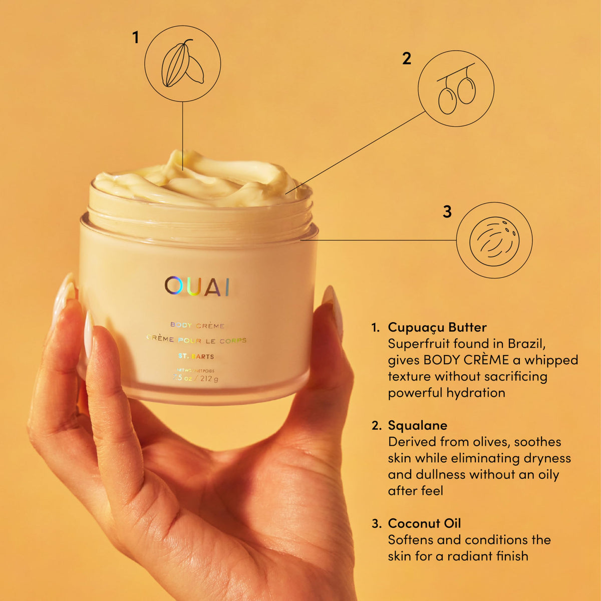 OUAI Body Cream, St. Barts - Hydrating Whipped Body Cream with Cupuaçu Butter, Coconut Oil and Squalane - Softens Skin and Delivers Healthy-Looking Glow - Sulfate-Free Skin Care (7.5 Oz) OUAIBuy Supplements Australia