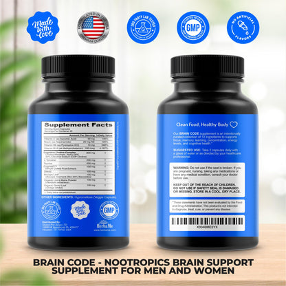 HerbaMe Brain Code Nootropic Brain Supplement for Memory and Focus | Supports Cognitive Health & Mental Clarity, Enhance Concentration | 90 Capsules HerbaMeBuy Supplements Australia