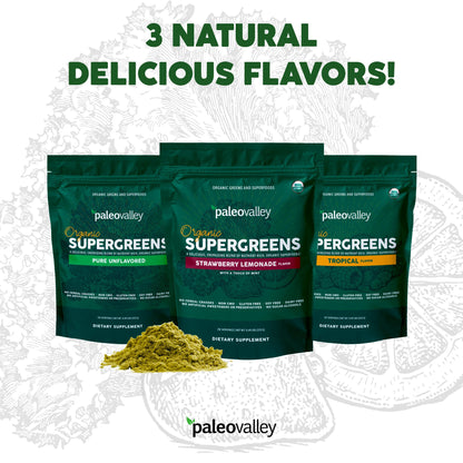 Paleovalley Organic Supergreens - Organic Greens Powder Superfood for Immune Support - Paleo Green Powder Blend - 28 Servings - 23 Superfoods - Gluten Free, No Cereal Grasses, Soy or Grain PaleovalleyBuy Supplements Australia