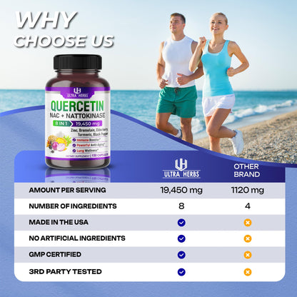Quercetin 19,450mg 8 IN 1 with NAC, Nattokinase, Zinc, Bromelain, Elderberry, Turmeric ULTRA HERBSBuy Supplements Australia