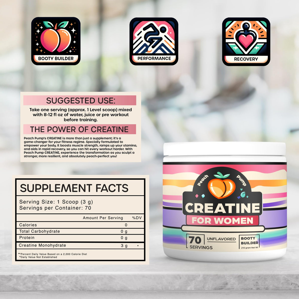 Creatine Supplement for Women's Booty Gains - Unflavored Micronized Creatine Peach PumpBuy Supplements Australia