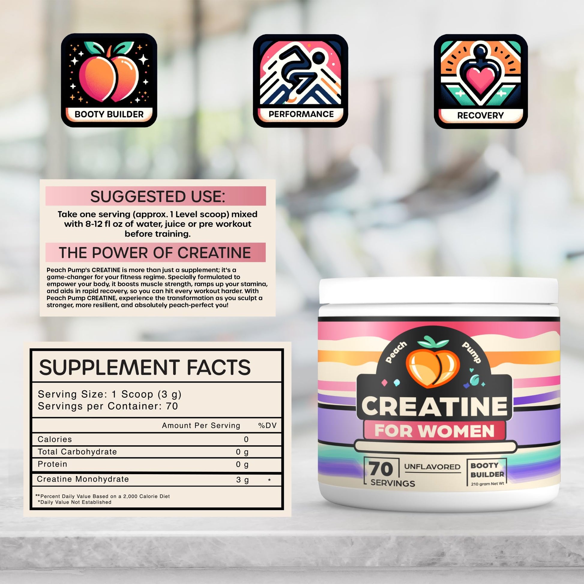 Creatine Supplement for Women's Booty Gains - Unflavored Micronized Creatine Peach PumpBuy Supplements Australia