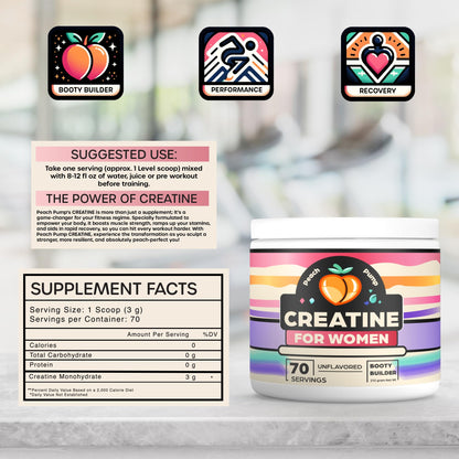 Creatine Supplement for Women's Booty Gains - Unflavored Micronized Creatine Peach PumpBuy Supplements Australia