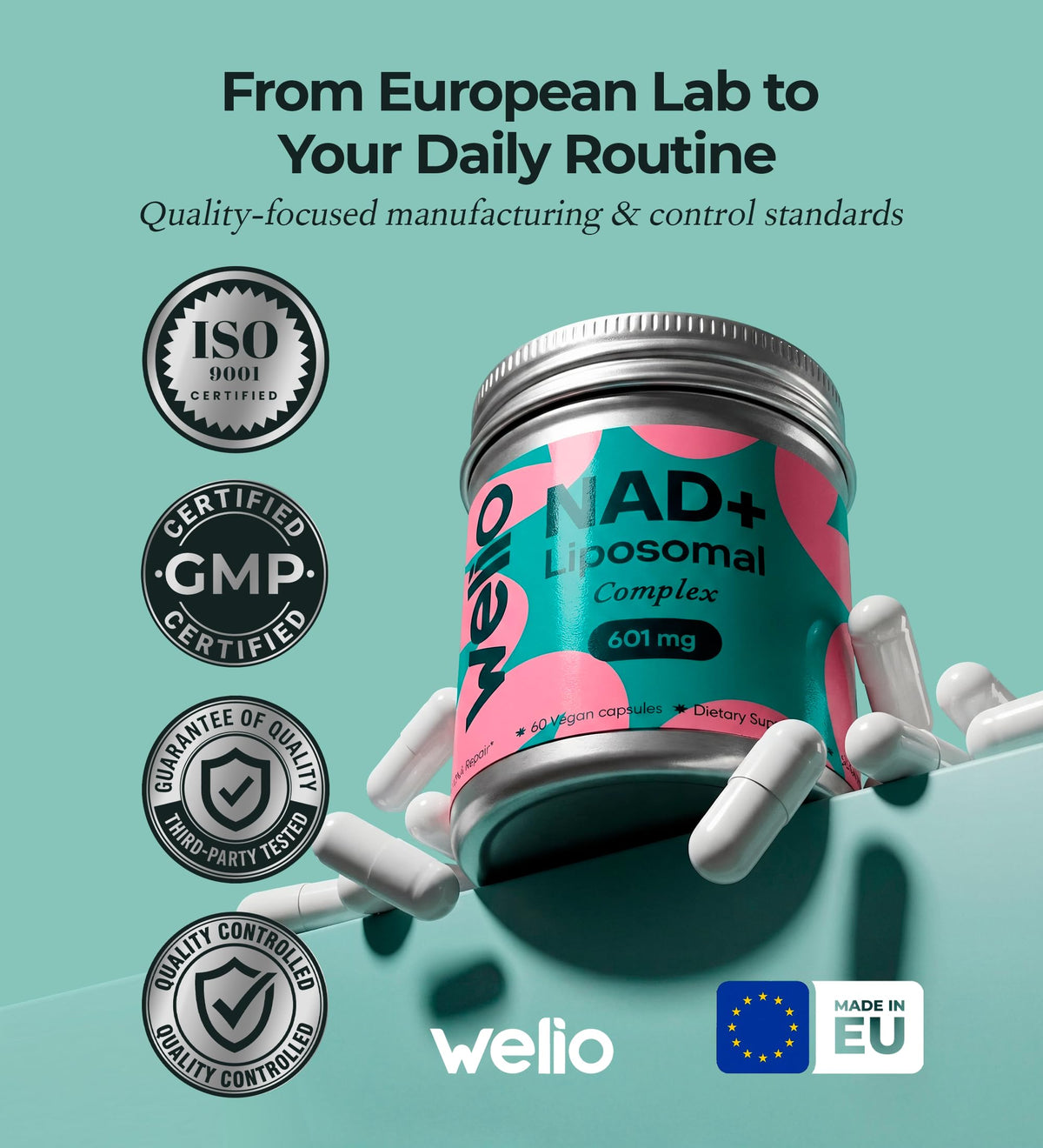 Liposomal NAD Supplement 601mg | Third-Party Tested, High Purity NAD+ | Anti-Aging & Cellular Health | NMN Supplement Alternative | Advanced NAD+ Supplement for Women & Men – 60 Capsules WelioBuy Supplements Australia