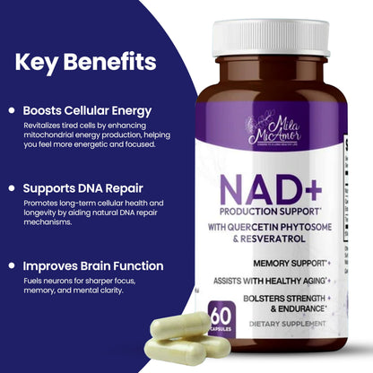 Mila Miamor NAD+ for Cellular Energy & Anti-Aging Supplement| Boost Focus, Vitality & Mitochondrial Function | Supports DNA Repair, Brain Health & Endurance | Non-GMO, Gluten-Free | 60 Capsules Mila MiamorBuy Supplements Australia