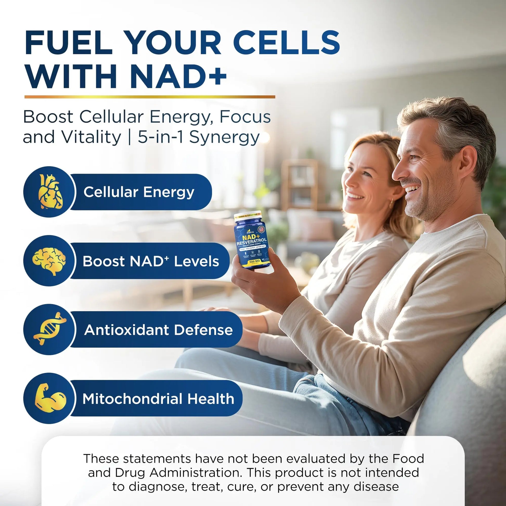Anyglory NAD+ Supplement with 500mg NR, Resveratrol, CoQ10, PQQ- 5-in-1 NAD Formula |NMN Supplement Alternative|NAD Resveratrol Support Cellular Energy & Healthy Aging-Made in USA-60 Capsules AnygloryBuy Supplements Australia