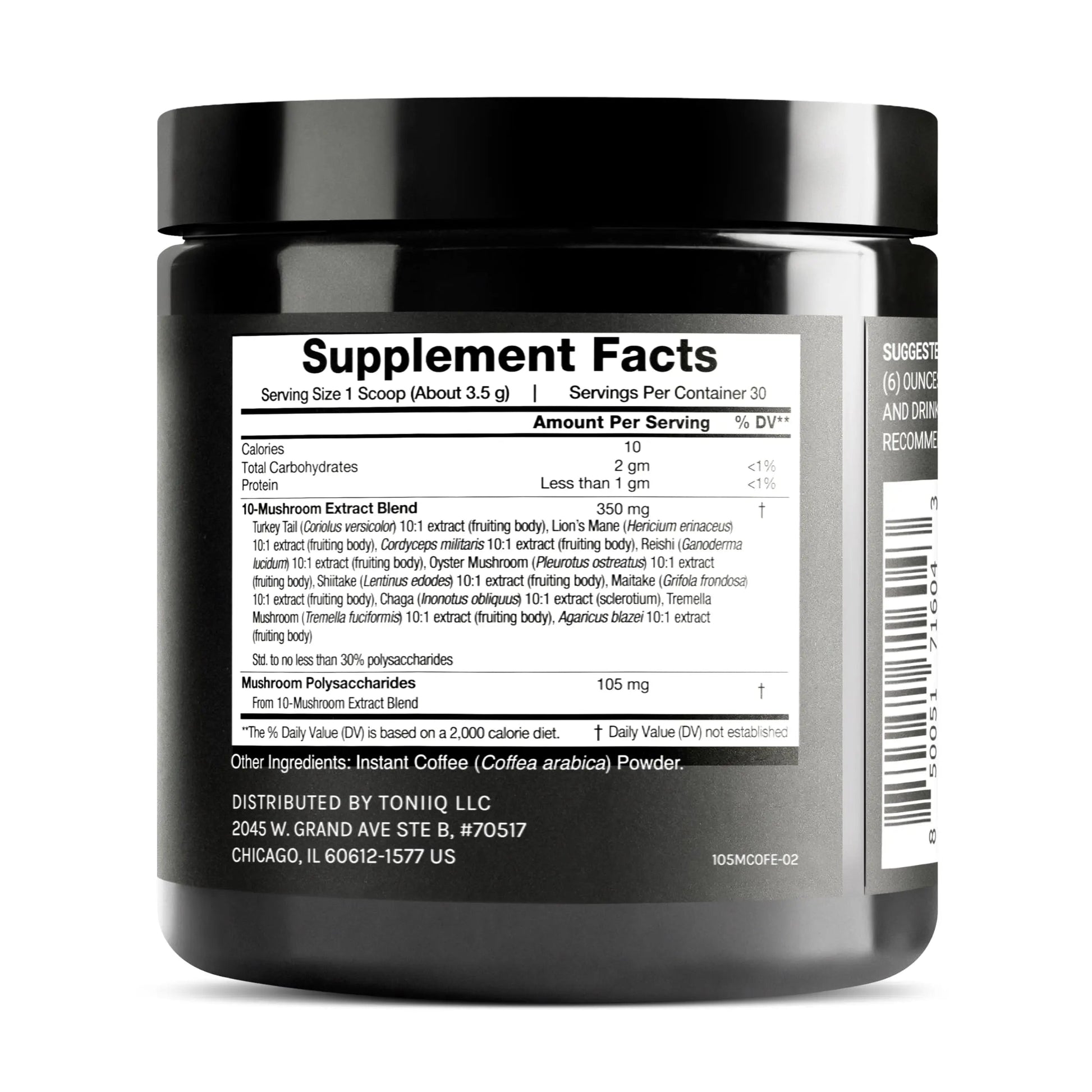 Mushroom Coffee - Ultra High Potency 10:1 Concentrated Extract - Colombian Sourced Beans with 10 Mushroom Blend, Lion's Mane & Cordyceps - Rich & Functional Coffee Alternative - Third-Party Lab Tested ToniiqBuy Supplements Australia